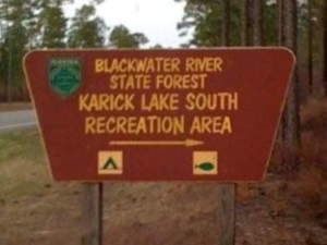 One entrance to the Blackwater River State Forest in Baker, Florida.
